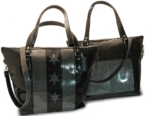 Black and Silver Chicago Flag in Glitter Vinyl on Black Glitter Vinyl