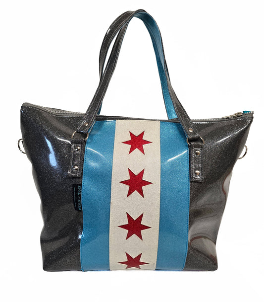 Classic Chicago Flag in Glitter Vinyl on Silver Glitter Vinyl